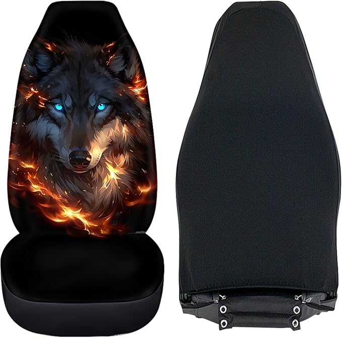 Car Seat Covers Front Seats Only Breathable Fire Wolf Cool Car Seat Cover for Additional Protection Fashion Auto Interior Accessories Easy Installation Universal Fit Most Cars