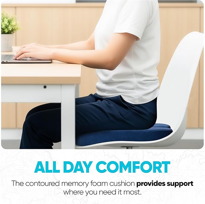 FORTEM Seat Cushion, Office Chair Cushion, Desk Chair Memory Foam, Sciatica Coccyx Tailbone Pain Relief, Pressure Relief, Sitting Pad, for Long Gaming & Sitting, Washable Cover, Non Slip, XL