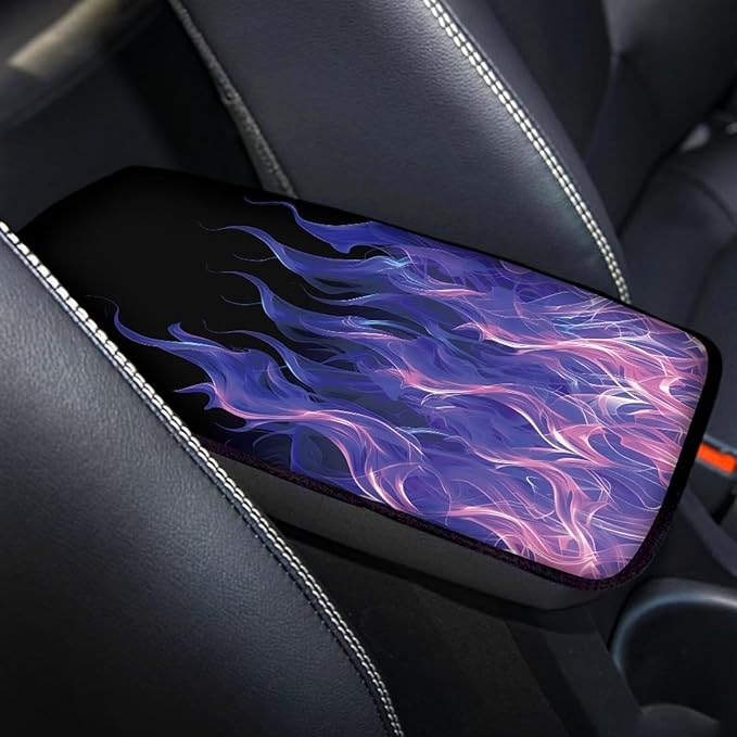 Dreaweet Purple Flame Car Armrest Cover Universal Car Accessories Center Console Pad Scratch-Resistant Universal Arm Rest Cover for SUV Truck Sedan