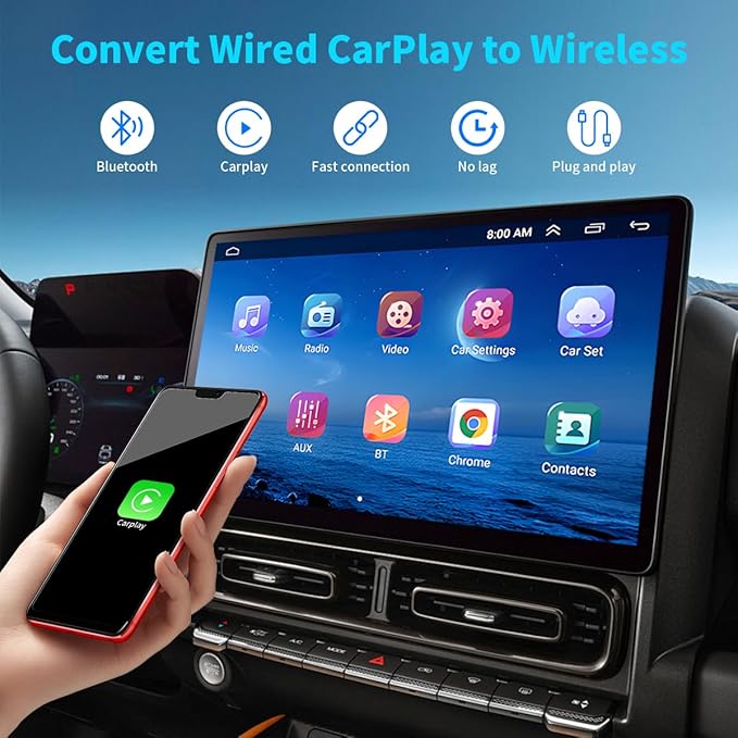 Worldlinkit 2 in 1 Wireless CarPlay and Android Auto Adapter, Supports 1000+ Car's with Built-in Wired CarPlay/Android Auto, No Delay, Stable Connection, Stable Connection Compatible with iOS 10+