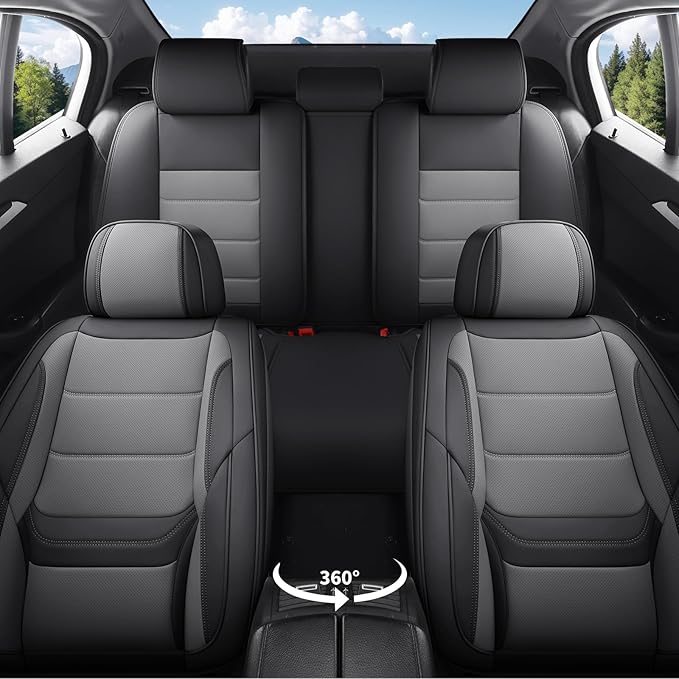 Car Seat Covers Full Set Custom Fit for Chevy Blazer 2019-2025 2026 - Premium Faux Leather with Lumbar Support, Breathable, Anti-Slip & Full Wrapping Edge (Black&Gray,Full Set)