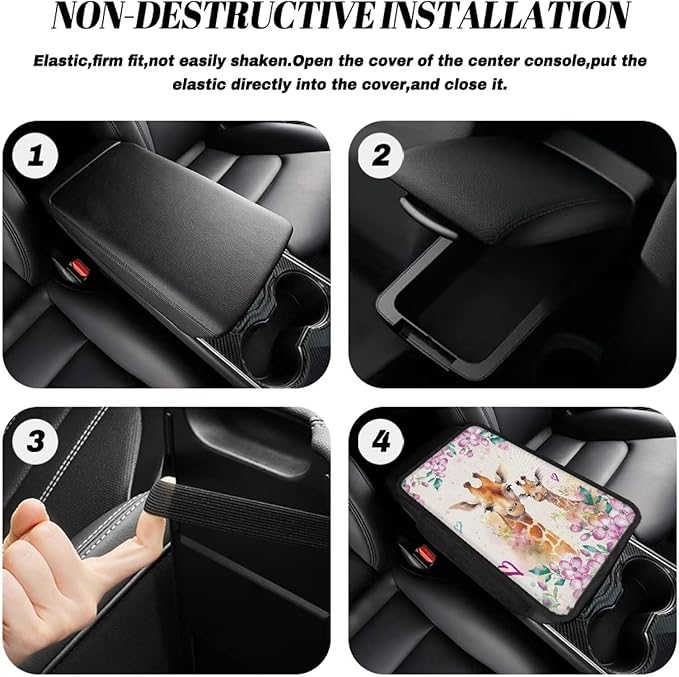 Giraffe Floral Print Car Armrest Cover Soft Auto Center Console Pad Lightweight Car Armrest Seat Box Cover Cushion Universal Fit for Most Cars Sedan Truck SUV
