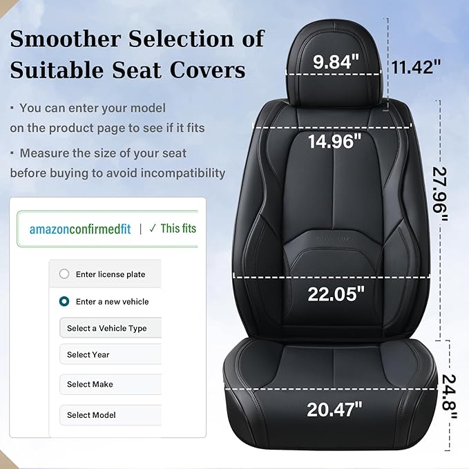 Coverado Seat Covers, Car Seat Covers Front Seats, Premium Nappa Leather Seat Covers for Cars, Waterproof Car Seat Protector with Lumbar Support, Front Seat Covers Universal Fit for Most Cars (Black)