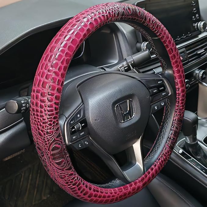 Premium Leather Steering Wheel Cover with Air Holes – Non-Slip Rubber Grip, Universal Fit for Cars (Burgundy)