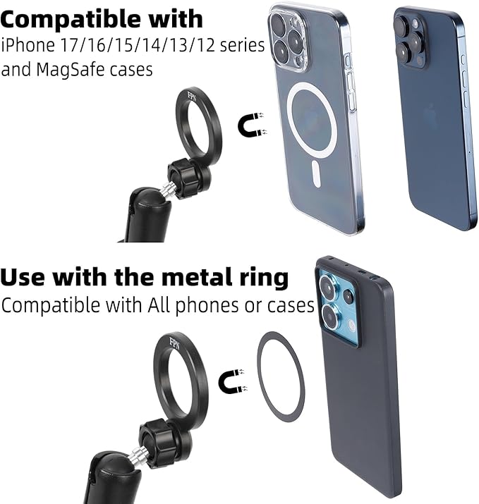 Magnetic Phone Holder Base for RAM Mounts, 1" (25mm) Ball Mount for Magsafe- Long Aluminum B Size Double Socket Arm, Compatible with iPhone 17/16/15/14/13/12 Series