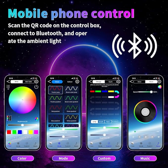 for Car LED Ambient Lighting Kit Smart RGB Bulb Interior Decor Cars Neon Accent Lights with Wireless APP Control 210 Dynamic Modes,4 Music Modes,16 Million Colors 43.3 Inch USB LEDs Strip Accessories