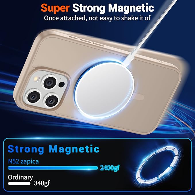 SUPFINE Magnetic for iPhone 15 Pro Case(Compatible with MagSafe)(Military Grade Drop Protection) Slim Translucent Matte Shockproof with Anti-Fingerprint Phone Case,Desert Gold