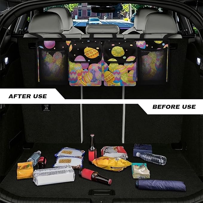 Easter Eggs Car Trunk Organizer for Women Cute Girls Hanging Cargo Storage Bag Sturdy Back Seat Car Organizer,Frees Trunk Floor