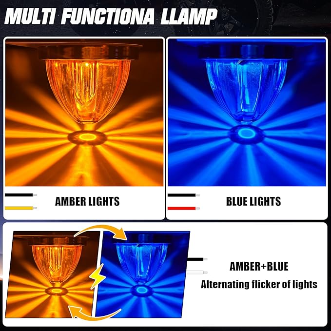 6-Pack Dual Color Watermelon Lights LED Strobe & Steady Mode, Roof Clearance Side Marker Warning Lights Amber Blue Suitable for Truck Trailer Kenworth Peterbilt Freightliner