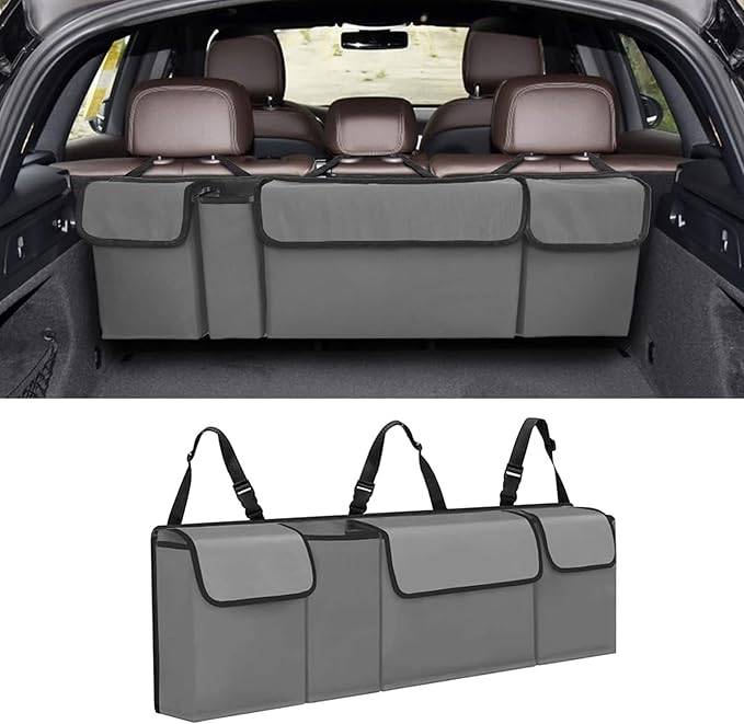 Car Trunk Organizer, Backseat Hanging Large Storage with Adjustable Straps,Waterproof PVC Collapsible Cargo Bag, Car Interior Accessories for Auto SUV MPV (Gray)