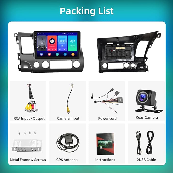 2G+64G Car Stereo for Honda Civic 2006-2011 with Wireless Apple Carplay Android Auto,10.1 Inch Android Touchscreen Car Radio with GPS,Bluetooth,FM/RDS Radio,Mirror Link,HiFi + AHD Backup Camera