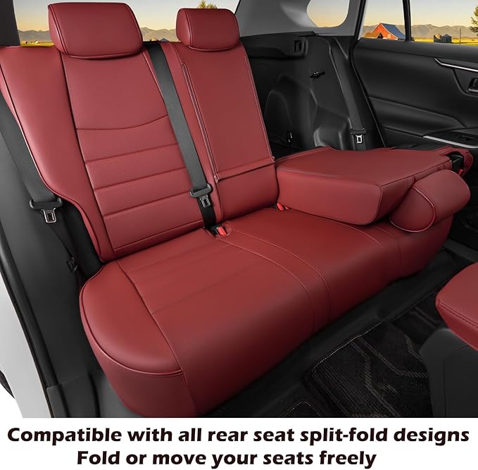 HKZ Fit RAV4 Car Seat Coverss Set for 2019 2020 2021 2022 2023 2024 2025 Toyota RAV4 Gasoline Model Only LE,XLE,XLE Premium,Limited - 5 Seats Full Set Leather(Burgundy)