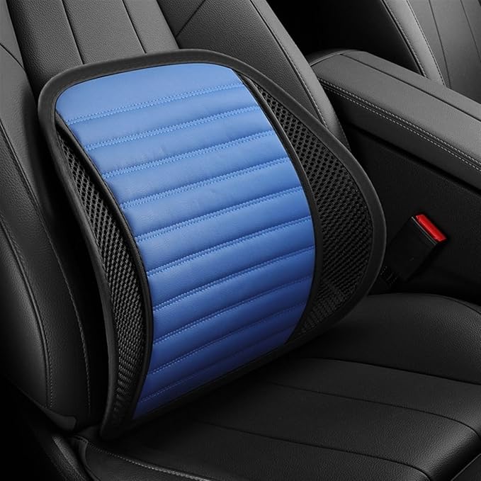 Leather Lumbar Support Seat Cushion with Mesh Breathable Car Seat for Lower Back Pain, Ergonomic Backrest for Office Chairs Car(Blue)