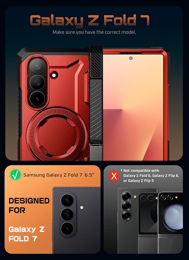 SUPCASE for Samsung Galaxy Z Fold 7 Case with Kickstand (UB Grip), [Compatible with MagSafe] [Built-in Tempered Glass Screen Protector] [Hinge Coverage] Military-Grade Protection Phone Case (Ruddy)