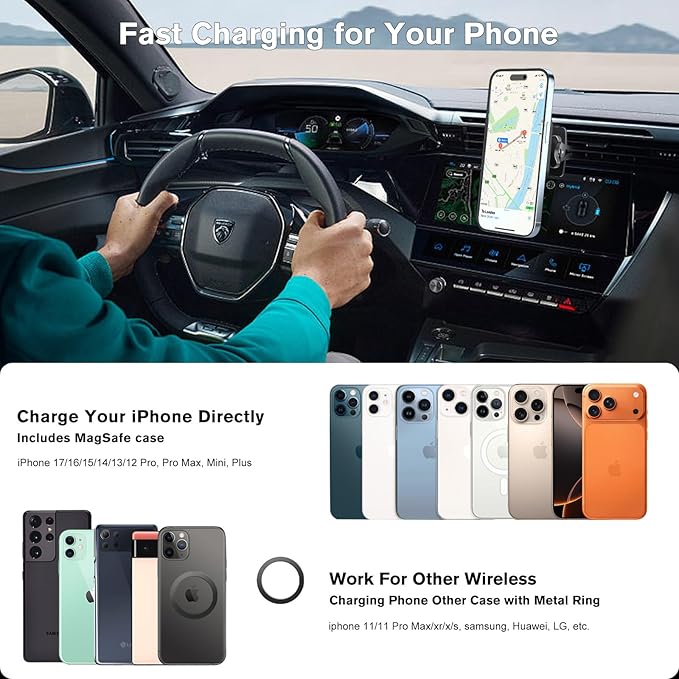 OHLPRO for Magsafe Car Mount, Super Strong Magnetic Wireless Car Charger Compatible with iPhone 17 Pro max,17/16/15/14/13 Series, [with QC 3.0 Adapter] Dashboard Car Phone Holder
