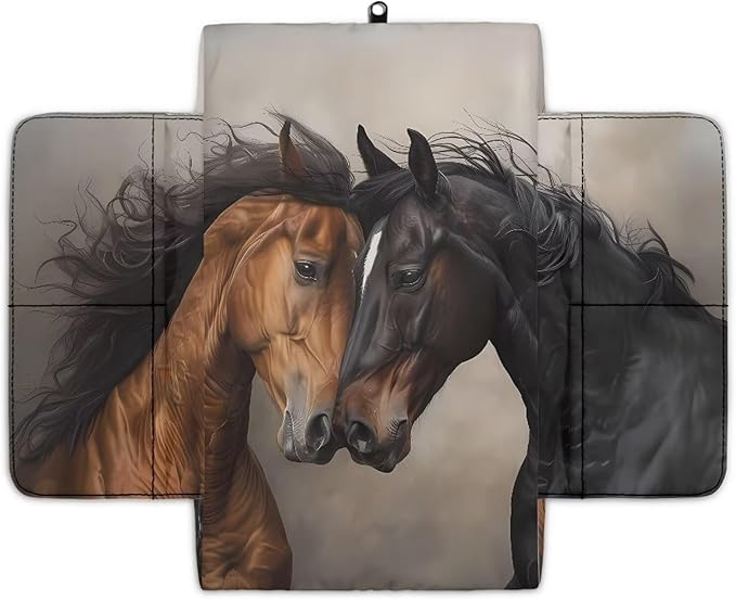 Wanyint Brown Black Horse Car Center Console Pad Soft Non-Slip Armrest Cover Lid Anti-Scratch Car Side Storage Box Pad with 4 Storage Bags Car Decoration Accessories for Women Men