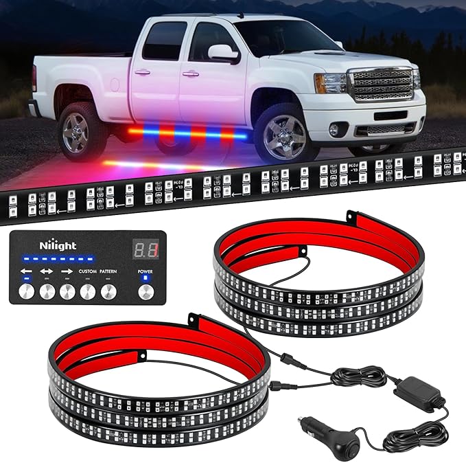 Nilight 2PCS 70 Inch Emergency Strobe Light Strip with Controller 864 LED Red Blue Running Board Lights Flexible Side Flashing Warning Caution Safety Waterproof for Truck Construction Pickup