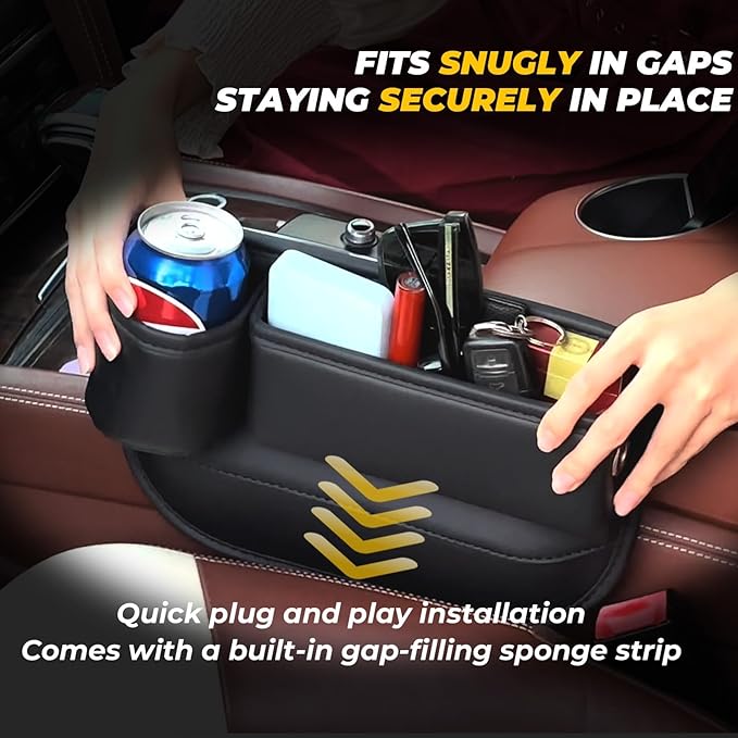 Anti-Drop Car Seat Gap Filler Organizer, Premium Leather Console Organizer, Easy Access to Phone/Keys, Universal Fit for Car SUV Truck Multi-Purpose Essentials Organizer(2PC)