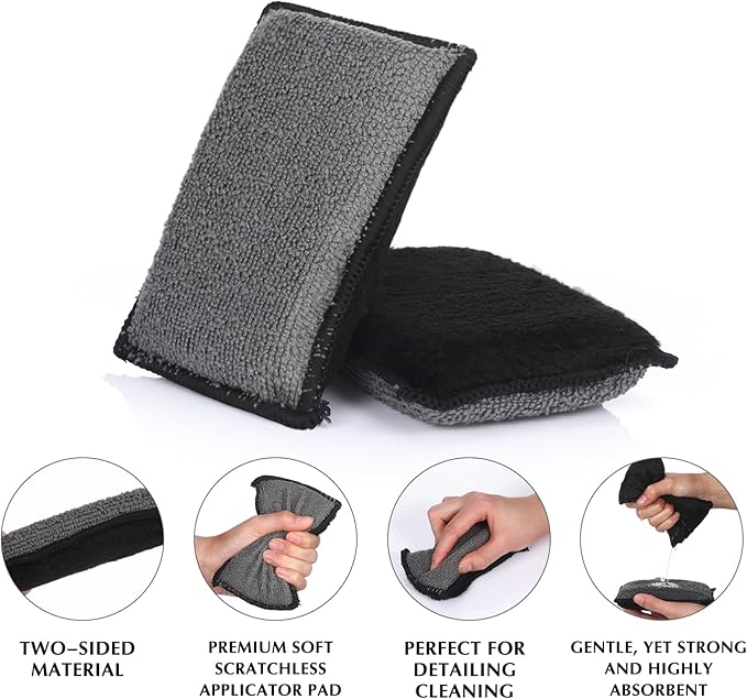 Mudder 12 Pcs Car Interior Scrubbing Sponge 5'' x 3'' Fiber Car Wax Applicator pad Household Cleaning Sponges for Leather Car Seat Couch Cleaning (Gray Black)