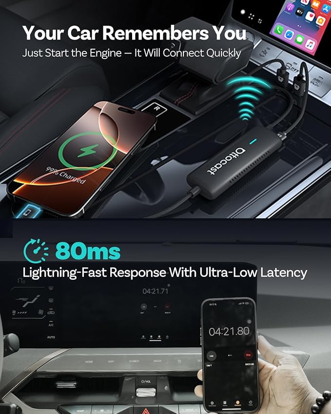 OTTOCAST Mirror Touch with Wireless Carplay Adapter, Mirror & Watch Any APP on The Car Screen, such as YouTube Netflix Tiktok Disney+ etc, Control phone on car screen for car has factory-wired CarPlay