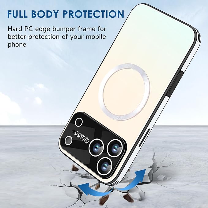 Guppy Compatible with iPhone 17 Pro Max Magnetic Case, with Full Camera Lens Protector [Compatible with MagSafe] Scratch Resistant Gradient Glass Back Cover Phone Case-White