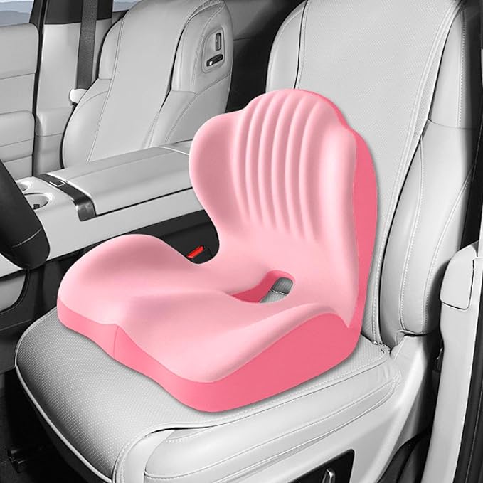Ergonomic Lumbar & Seat Support Cushion, 2-in-1 Memory Foam Cushion with Coccyx Hollow Design for Office Chair, Car Seat, Home Use - Relieves Back & Hip Pain (Pink)