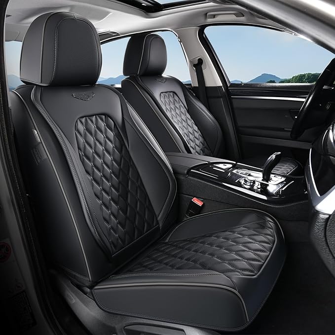 Coverado Front Seat Covers, Waterproof Nappa Leather Anti-Scratch Protectors, Universal Fit for Sedans, SUVs, Pickups, Car Accessories, Waterproof Seat Covers-Black