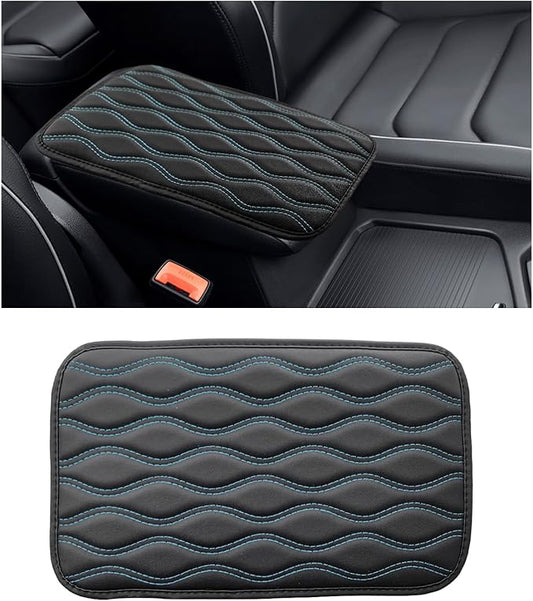 Car Center Console Pad, Waterproof Auto Armrest Seat Box Cover, PU Leather Arm Rest Protector Cushion Pad, Universal Vehicle Interior Protection Accessories for Car SUV (Black & Blue)