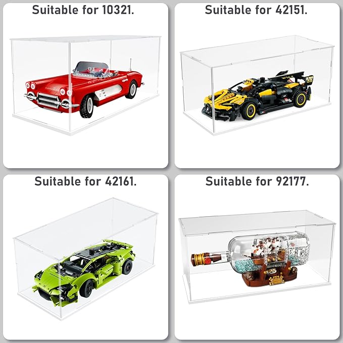 Choowin Acrylic Display Case for Lego Ship in a Bottle for Lego Corvette for 1/18 Diecast Car for Lego Car Display Thickened Clear Acrylic Display Cases for Collectibles Assemble Dustproof(White Base)