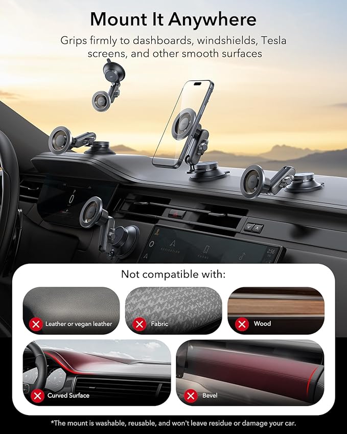 ESR OmniLock for MagSafe Car Mount, Vacuum Magnetic Car Mount, 360° Adjustable Car Magnetic Phone Holder,Suction Cup Phone Holders for Your Car,for iPhone 17e/17/16/15/14/13/12/Samsung,All Smartphones