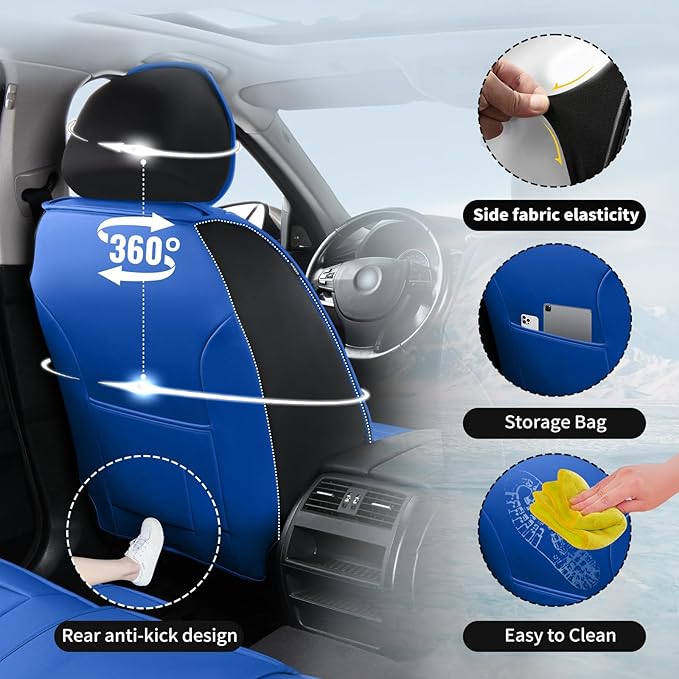 Fit HRV Car Seat Covers Compatible with Honda HRV 2016-2025 2026, Premium Leather Breathable, Wear Resistant, Airbag Compatible, All-Weather Protection & Full Coverage, Full Set Blue&Black