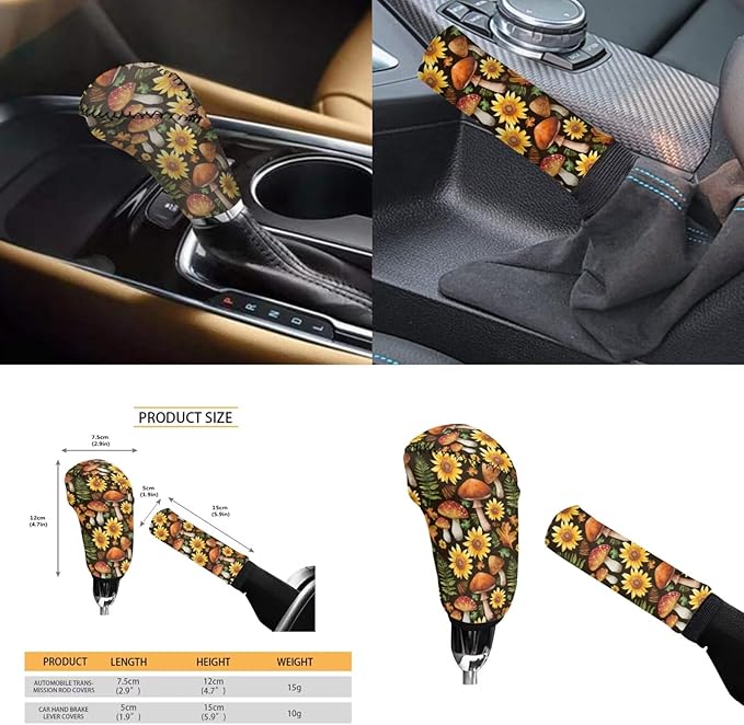 Mushroom 6pcs Car Steering Wheel Cover Set for Men Women Sunflower Car Interior Accessories Cup Coaster Handbrake Cover Universal Fit Auto,Suvs,Truck