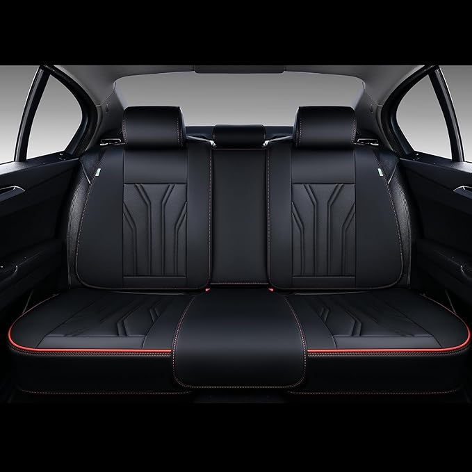 FLORICH Leather Seat Covers Full Set Car Seat Protectors 5 Seats Automotive Seat Covers Universal Fit for Most Cars Trucks SUV-Black&Red Line