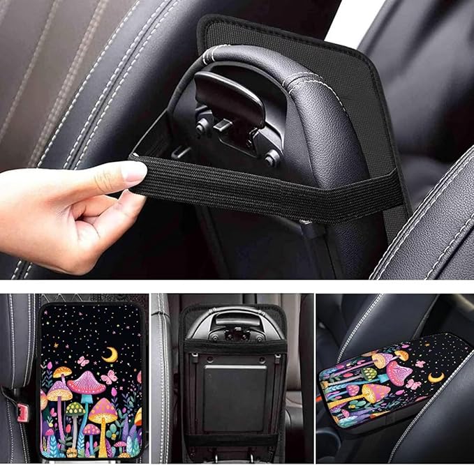 UNICEU Mushroom Moon Print Auto Interior Decor Armrest Cushion Cover Neoprene Car Center Console Armrest Protector Pad Universal Fit Trucks SUV Van