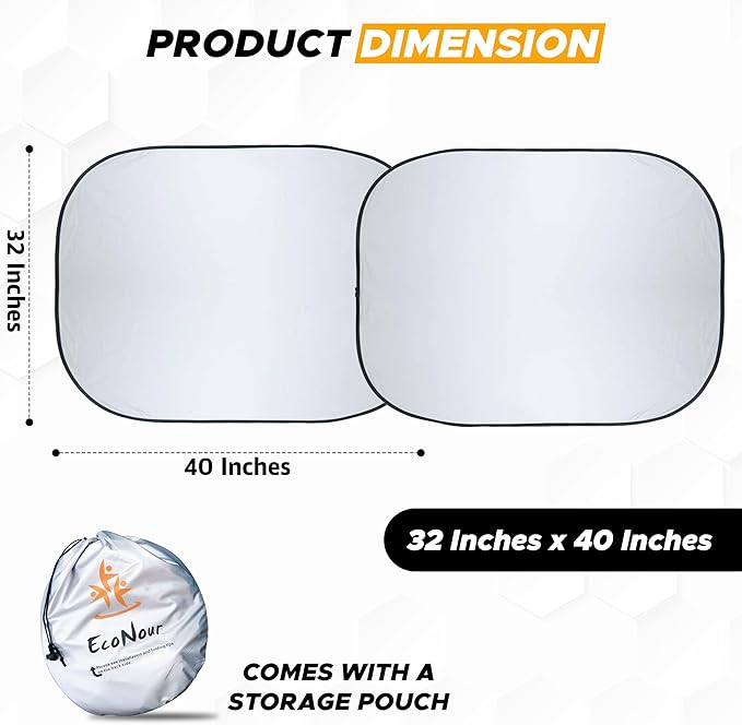 EcoNour Semi Truck Windshield Sunshade, Foldable 2-Piece Car Sunshade Reflects UV and Heat, 240T Polyester Silver-Coated Sun Shade for Semi Trucks and Large Vehicles, Front Window Sun Shade 40 x 32 In