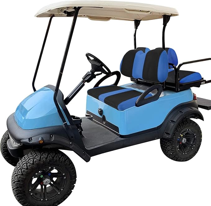 Golf Cart Front with Back Seat Cover Set for Club Car Precedent 4 Passenger Models Bench Seat Covers Kit Breathable Washable Polyester Mesh Cloth Blue