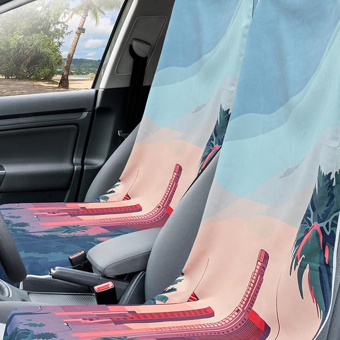 2 Pack Car Seat Towel Covers with Storage Bag 63 x 32 Inch Athletic Running Towel Seat Sweat Washable Non Slip Cover Gift for Car Outdoor Sport Activities (Los Angeles Street Scene)