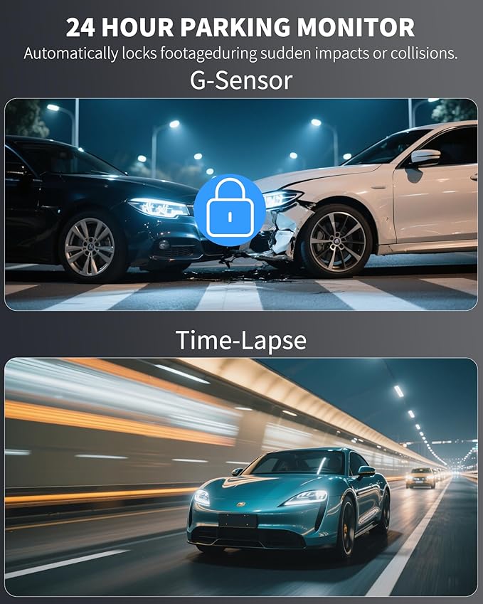 AZDOME 4K Dash Cam Front and Rear 1080P, Free 64GB Card Included, 5.8GHz WiFi Dual Dash Camera for Cars, 3" IPS Screen Dashcam, Car Camera with G-Sensor, 170°Wide Angle,24H Parking Mode Voice Control