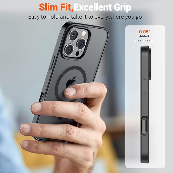 SUPFINE Magnetic for iPhone 16 Pro Case (Compatible with MagSafe) (Military Grade Drop Protection) Translucent Matte Shockproof with Anti-Fingerprint Phone Cover,Black