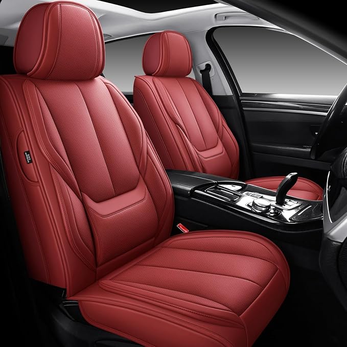 Front Car Seat Covers, Leather Car Seat Covers, Fit for Most Cars SUV and Most Sedan Red