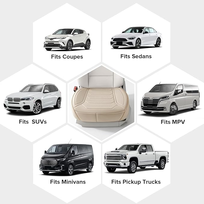 2 Pack Front Leatherette Seat Covers Faux Leather Bottom Car Seat Covers, Super Breathable,Anti-Slip,Universal Seat Covers for Cars,Full Wrapping Edge Fit for Most Sedans SUV Pick-up (2 Pack Beige)