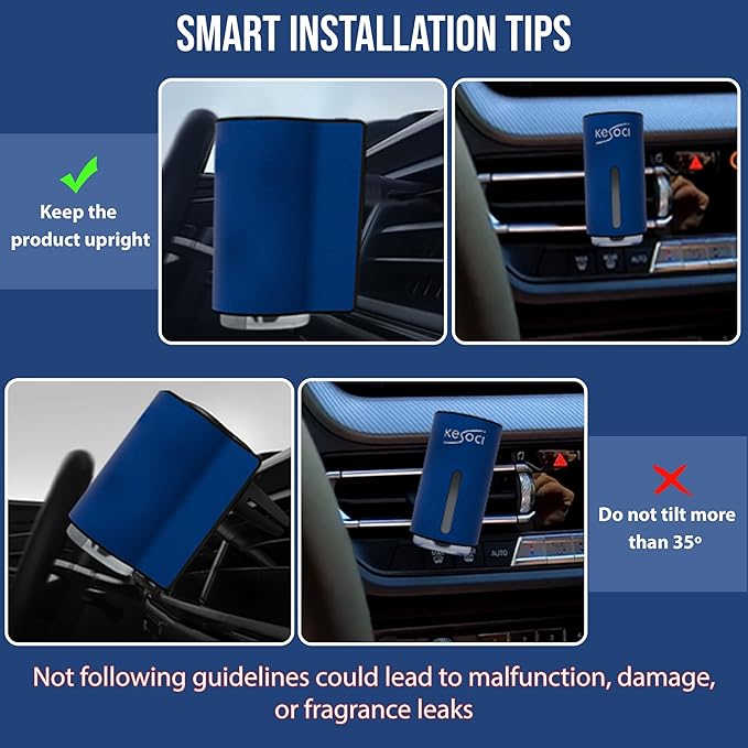 Smart Car Air Freshener: Revolutionary Smart Car Diffuser Vent Clip with 3 Exclusive 10 ml Fragrances (Blue (Fresh Essence Collection))