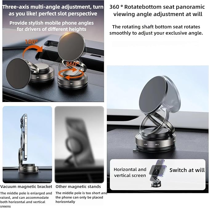 Suction Cup Phone Mount Pro - Vacuum Magnetic Phone Holder for Car, 180° Adjustable Angle, Non-Slip Dashboard/Windshield Car Phone Holder, Bonus Toroidal Metal.
