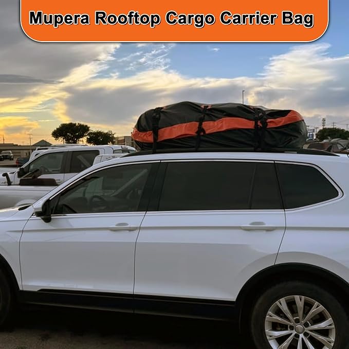 Mupera 21 Cubic Ft Car Roof Cargo Carrier, Waterproof Rooftop Cargo Carrier with Strip Includes Anti-Slip Mat, 6 Door Hooks & Combination Lock for All Vehicles with/Without Roof Rack