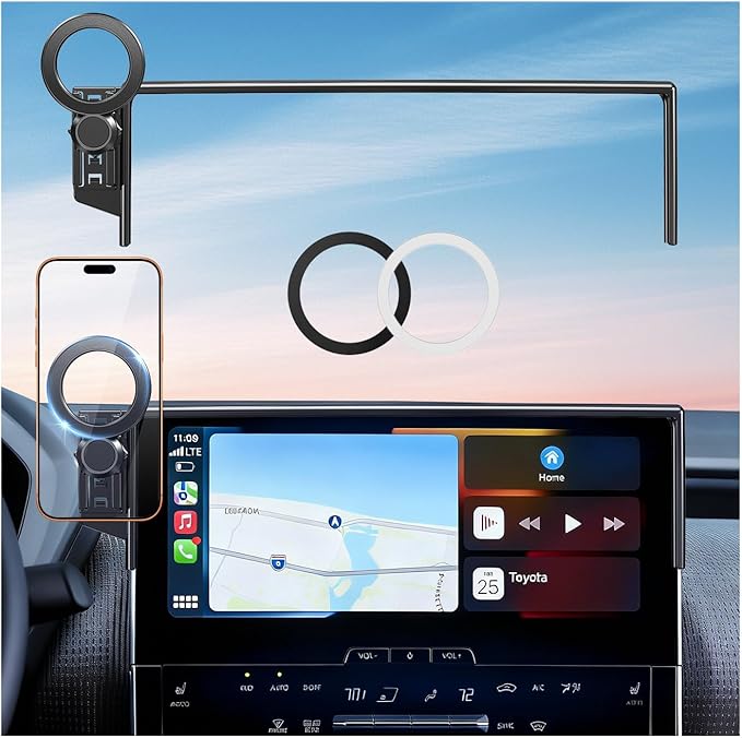Car Phone Holder for Toyota BZ4X & Subaru Solterra 2026 2025 2024 2023 (Only for 8/12.3-Inch Screen) 360° Rotation Magnetic Cell Phone Mount, Compatible with Magsafe, Does Not Affect Air Vent