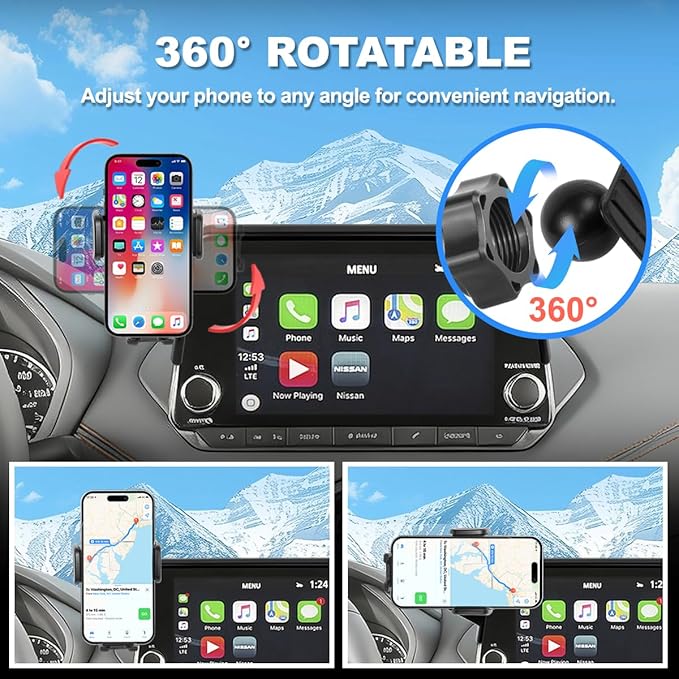 Car Phone Holder Fit for 2021-2025 Nissan Rogue / 2019-2025 Altima / 2020-2025 Sentra Accessories Phone Mount 8-inch Screen Fixed Clip, Cell Phone Automobile Cradles Hands-Free 360 Degree Rotation