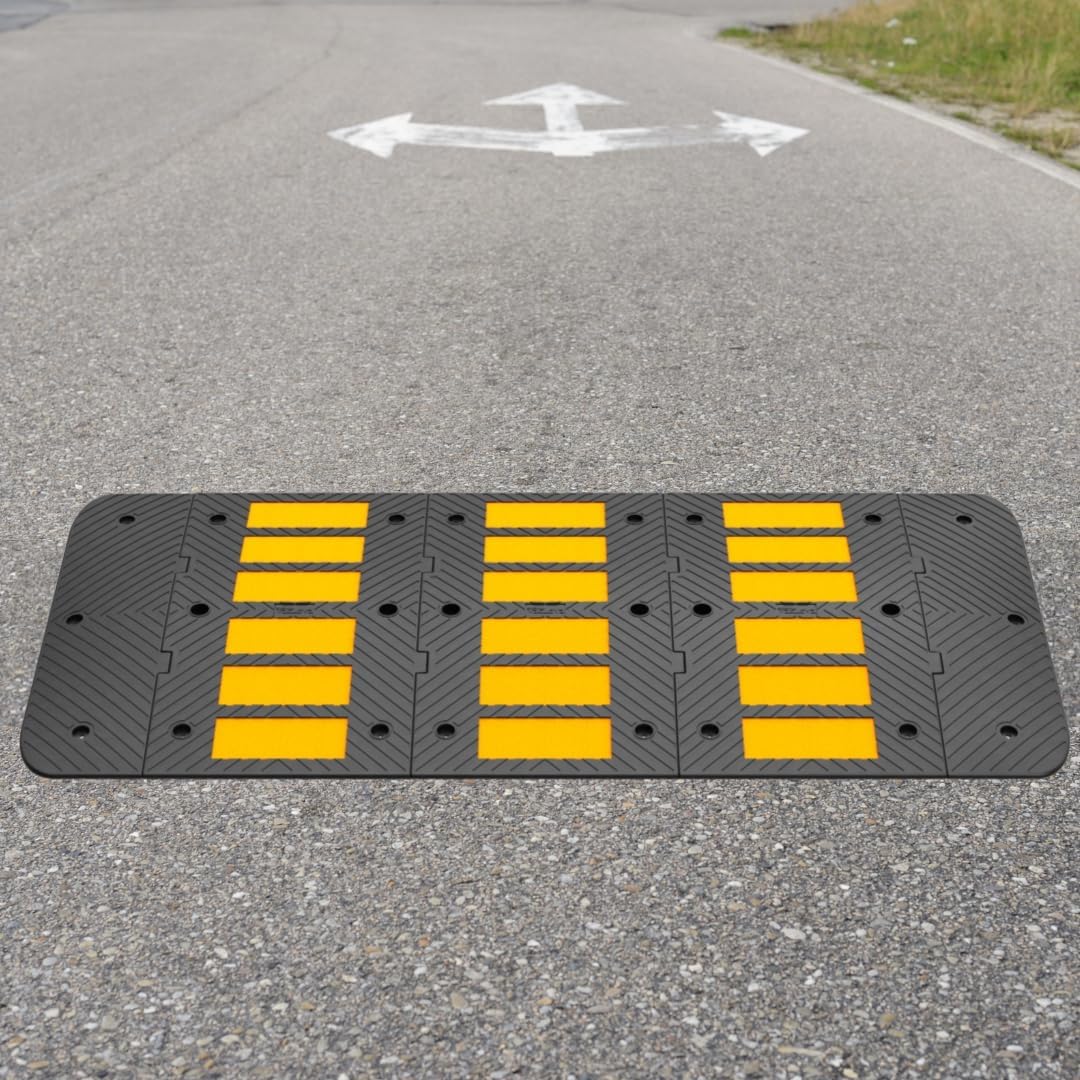 Speed Bumps for Driveway 35"x10"x1.8" Flexible Installation Connect Multiple Units for Any Road Width Asphalt Concrete Gravel Driveway (Left and Right Ends)