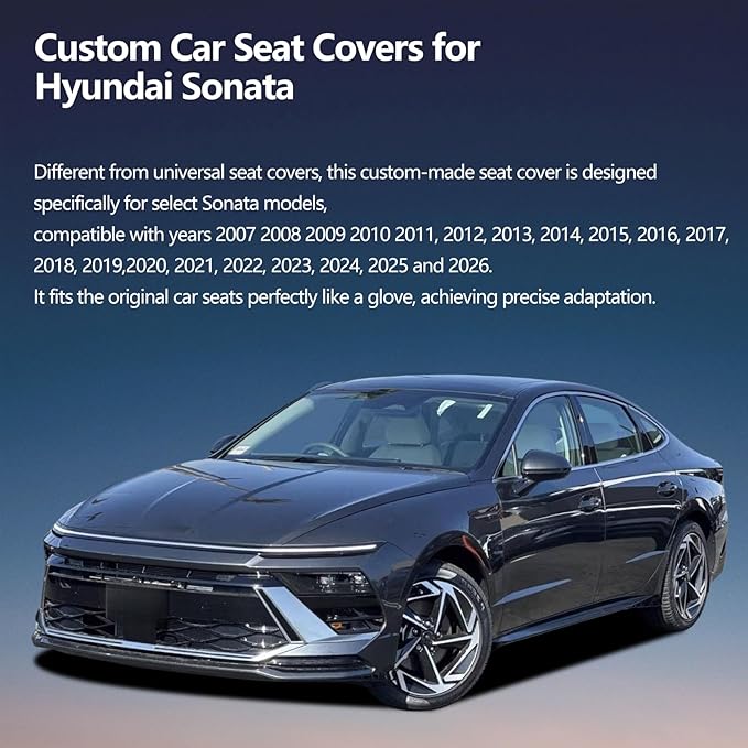 Fit Sonata Car Seat Covers for Hyundai Sonata 2004-2024 2025 2026- Upgraded Premium Waterproof & Breathable Leather, Airbag Compatible, All-Weather Seat Cushion Protector (Full Set, Black+Red)