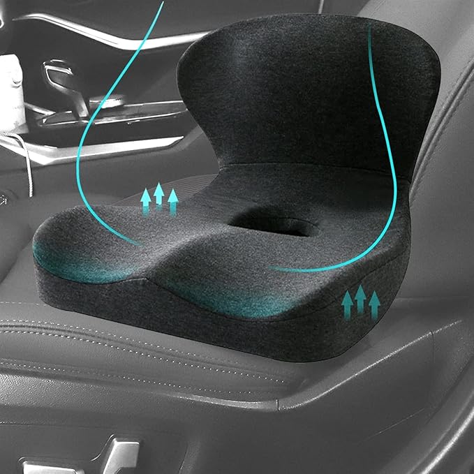 Car Seat Cushion & Lumbar Support Memory Foam Chair Pad, Back Support Pillow Chair Cushion for Office Reduce Tailbone Pressure & Improve Comfort(Light Gray)