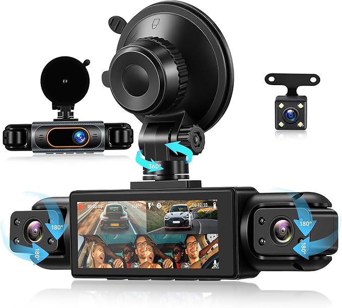 4 Channel 360° Dash Cam Front and Rear Inside Left Right, 3.16 Inch FHD 1080P IPS Dashcam Supports Night Vision, Loop Recording, 24/7 Recording Parking Mode Monitor, Reverse View